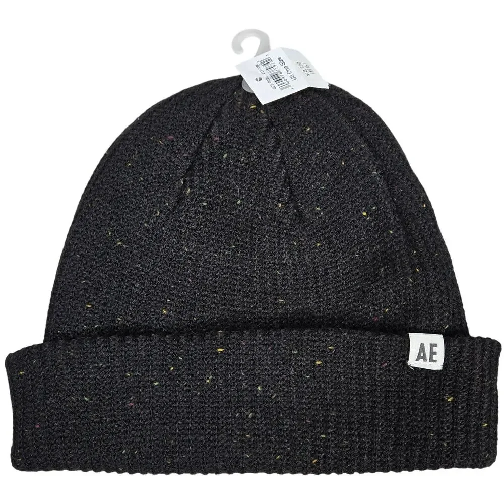 American Eagle Outfitters Mens Womens Black Speckled Knit Beanie Hat One Size